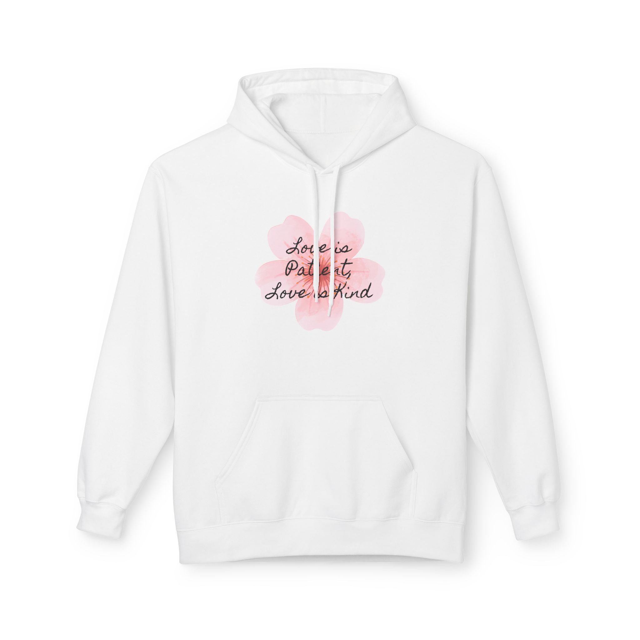 Hoodie - Love is Patient Love is Kind Pink Watercolor Floral Quote