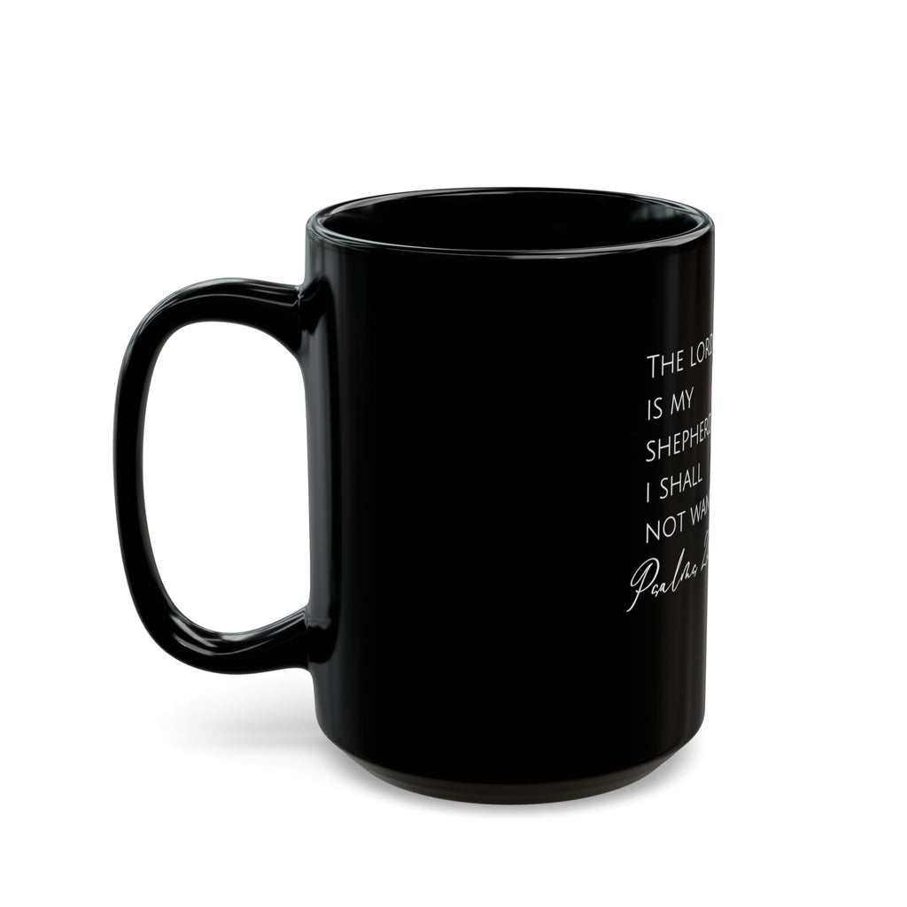 Psalm 23:1 Floral Black Mug — "The Lord Is My Shepherd" Christian Coffee Cup