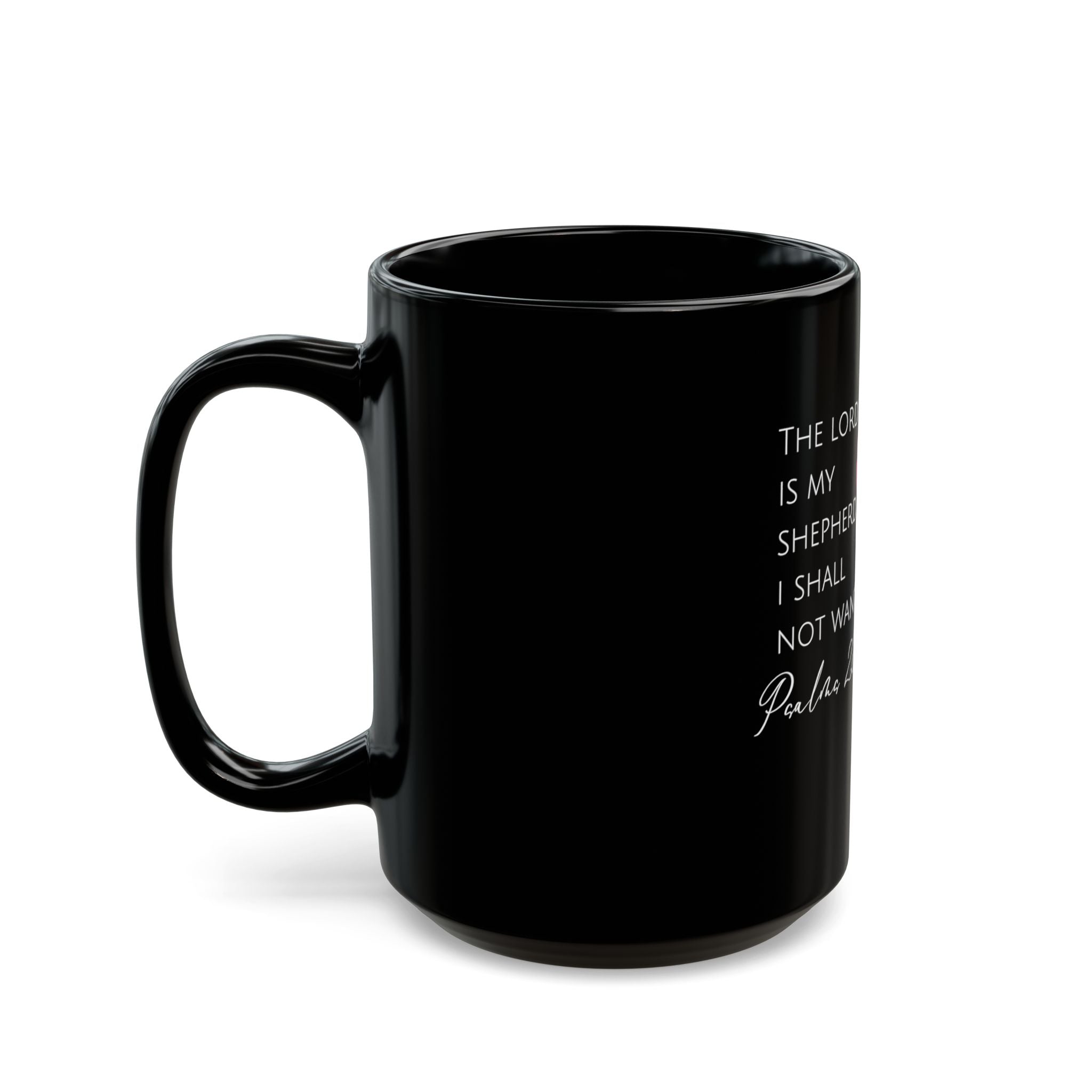 Psalm 23:1 Floral Black Mug — "The Lord Is My Shepherd" Christian Coffee Cup