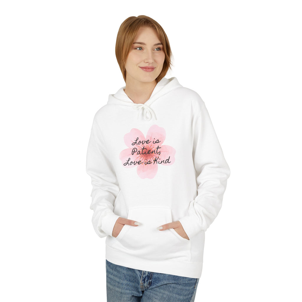 Hoodie - Love is Patient Love is Kind Pink Watercolor Floral Quote